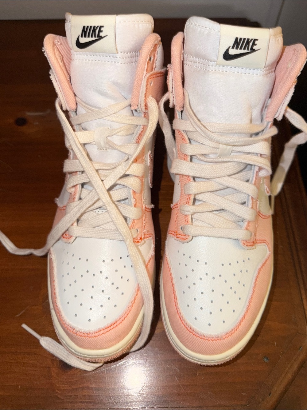 Nike Women’s Dunk White and Pink denim High-Top Sneakers. Never worn. - Picture 2 of 3
